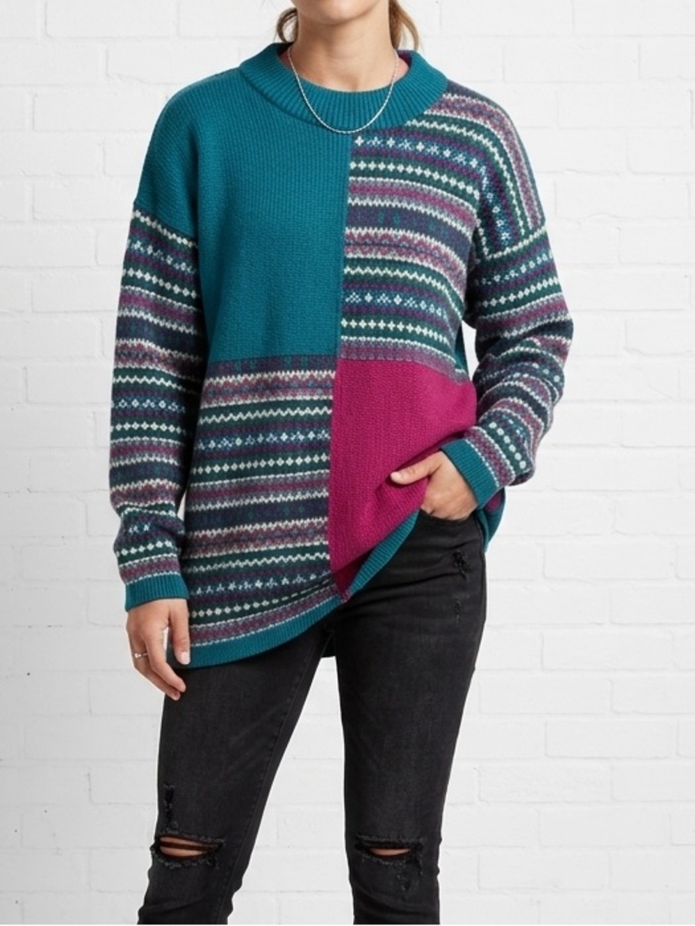 Vintage Peggy’s Made USA Color Block Fair Isle Sweater One Size 80s 90s